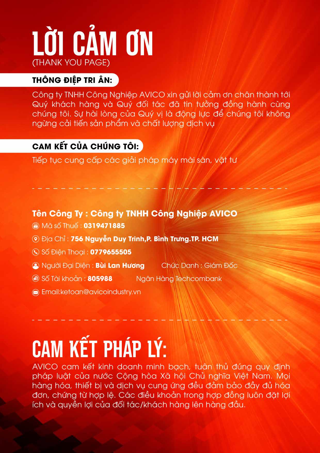 Hồ sơ năng lực AVICO - Mặt sau