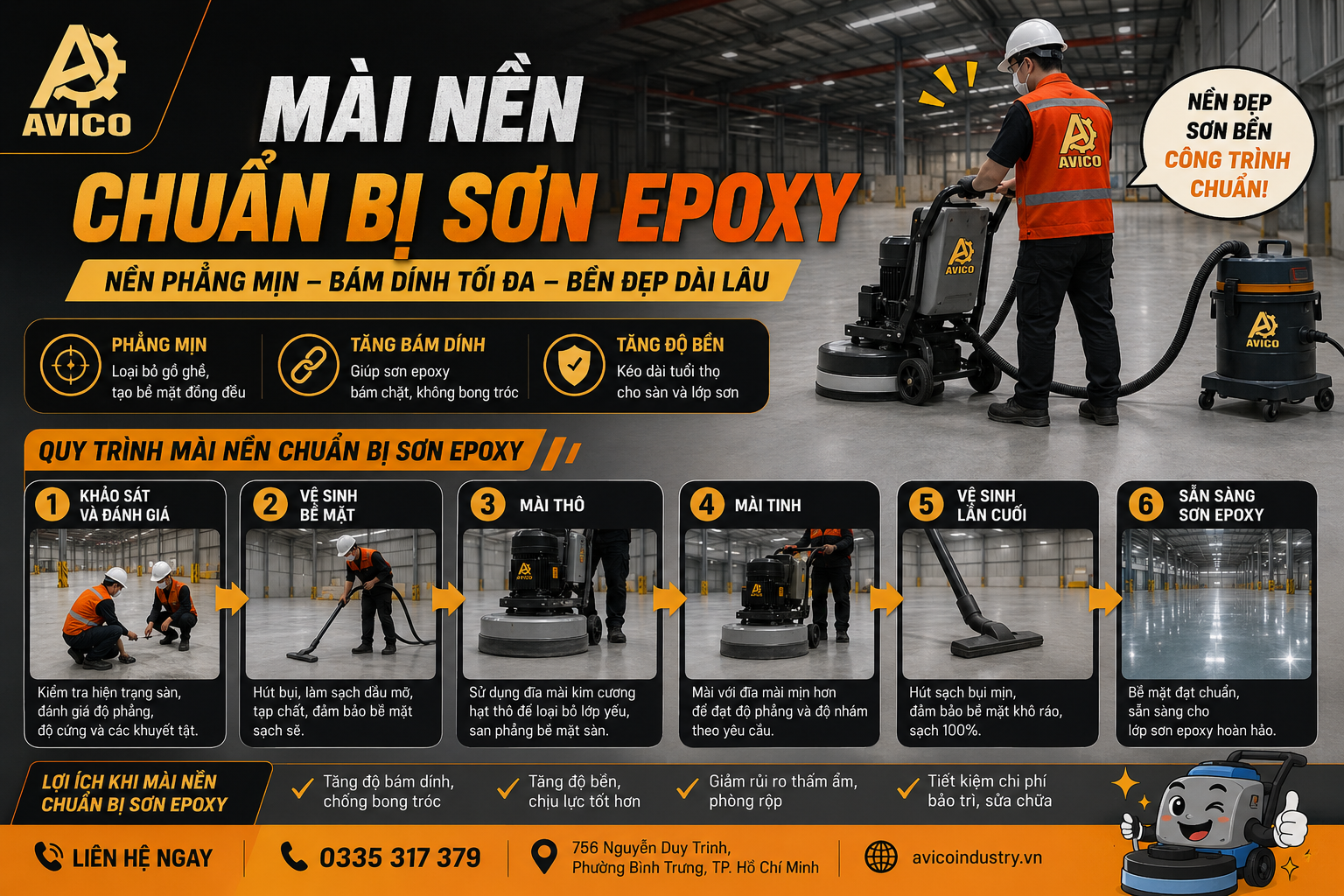 Mài nền chuẩn bị sơn Epoxy