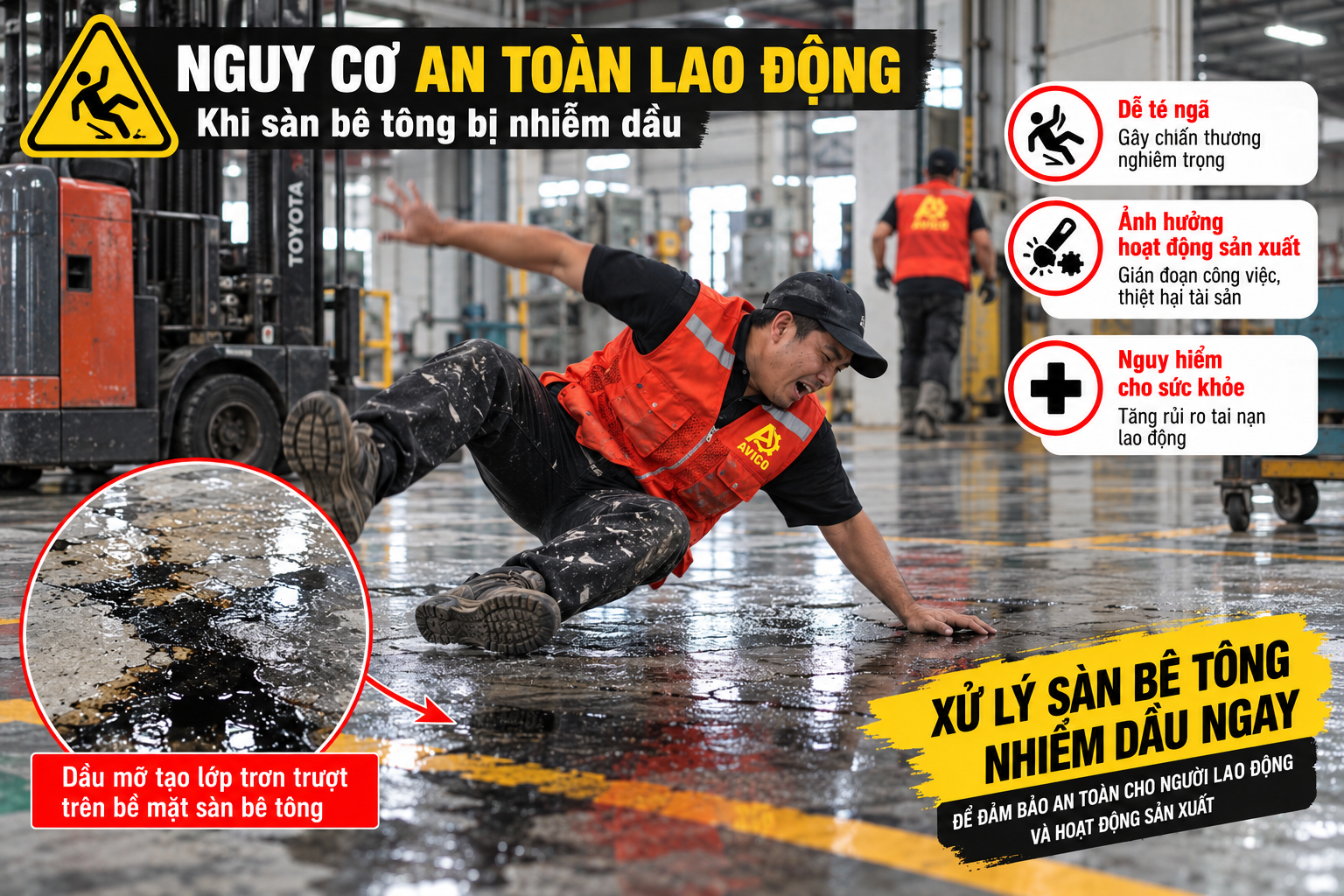 Xử lý sàn bê tông nhiễm dầu: Giải pháp hiệu quả từ AVICO 1 1e701433 17ad 415e 9725 1b96dce0db35