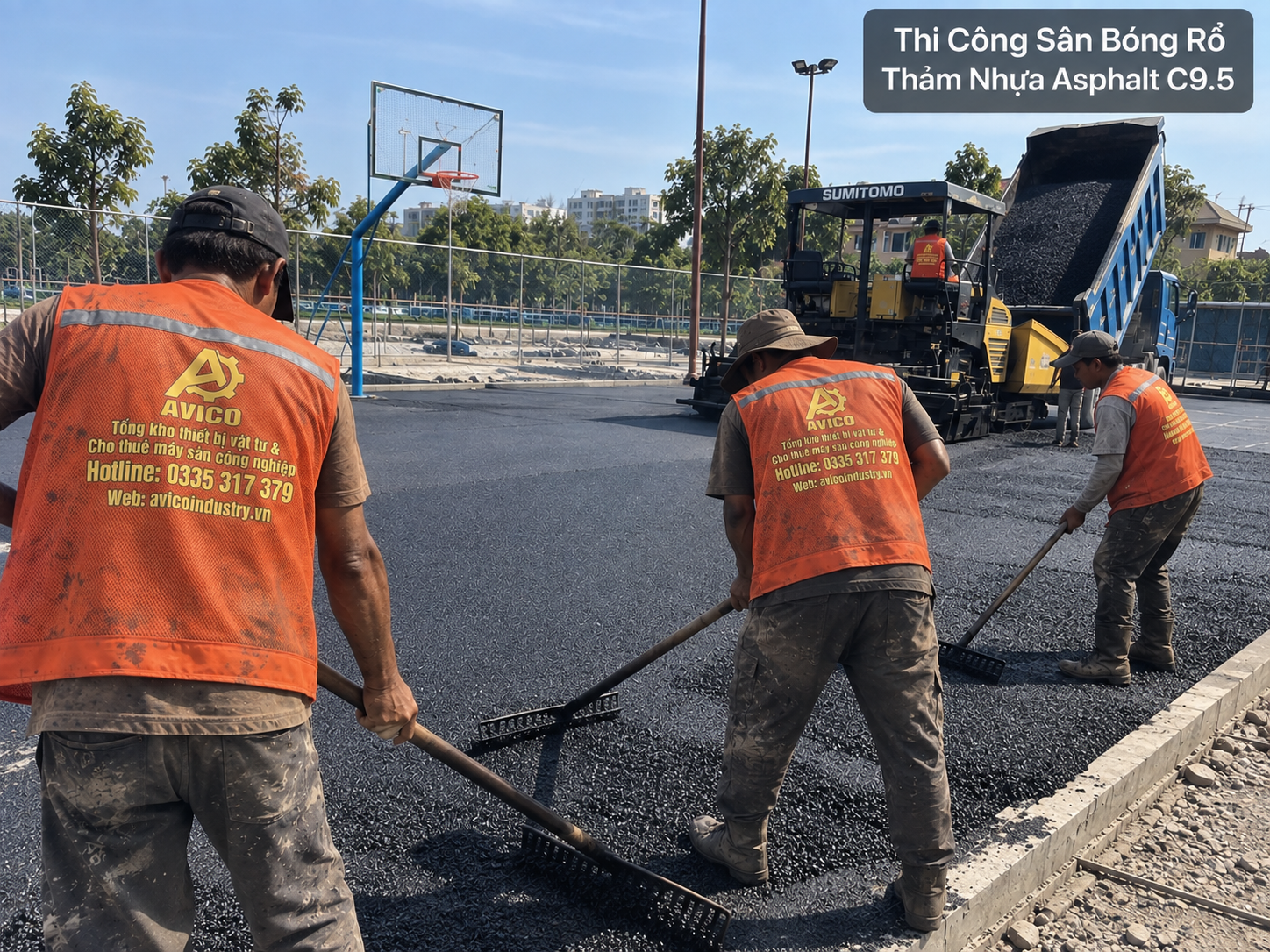 thi công sân bóng rổ thảm nhựa asphalt c9.5