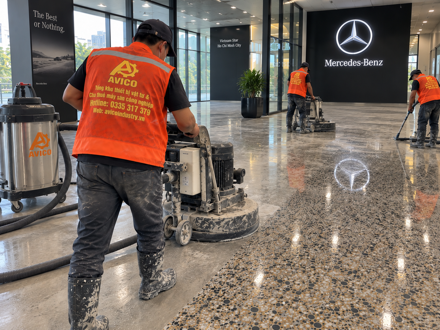thi công mài sàn bê tông lộ đá showroom ô tôTPHCM