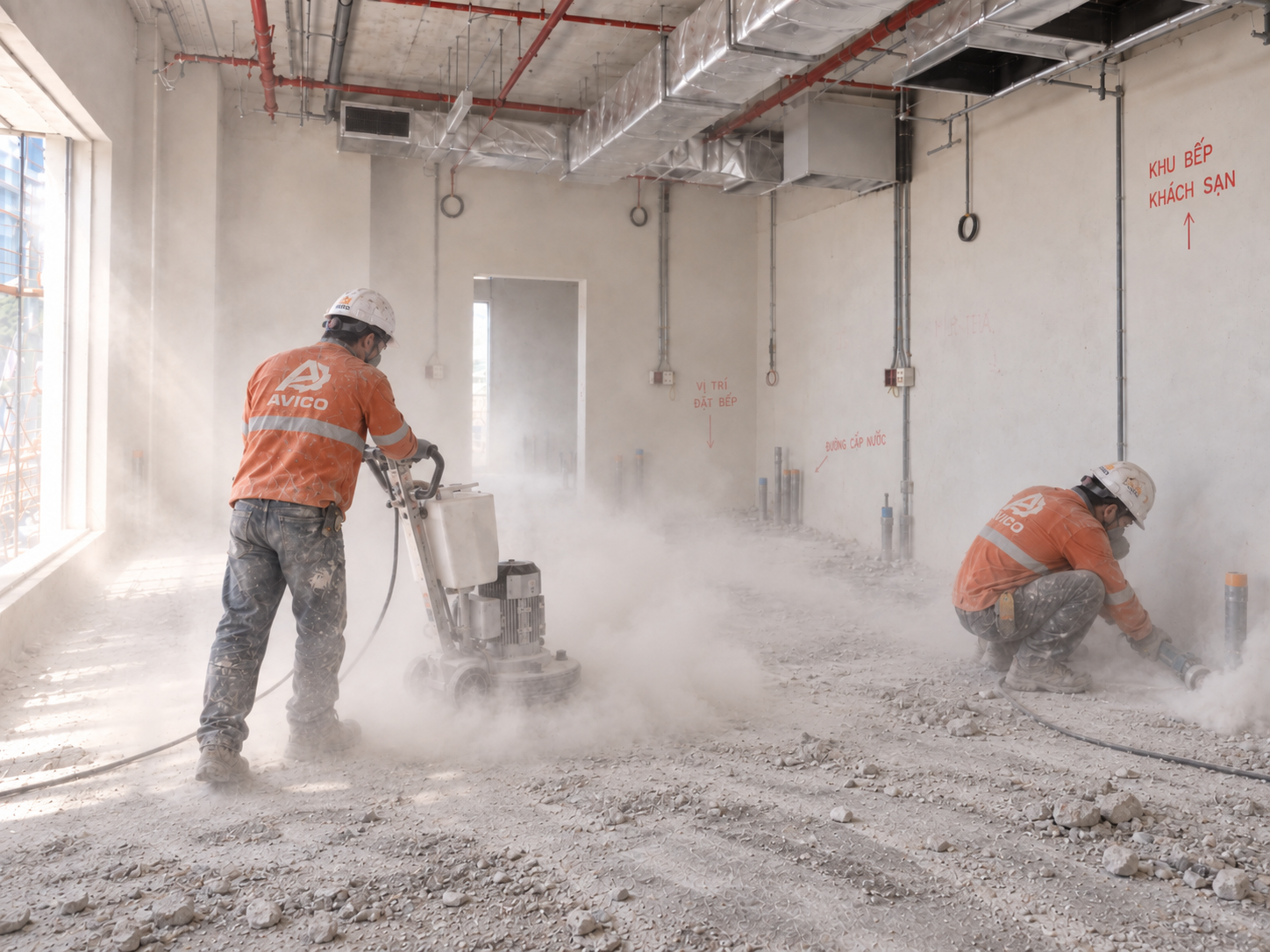 Sơn Epoxy Giả Đá: Giải Pháp Đẳng Cấp Cho Sàn Nhà Hiện Đại 3 công tác mài xử lý bề mặt